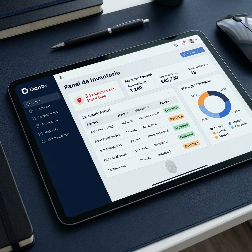 Sistema de inventario moderno en tablet